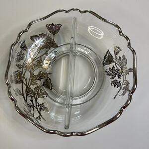 Vintage Silver City Glass Co. Flanders Poppy Silver Overlay Candy Dish